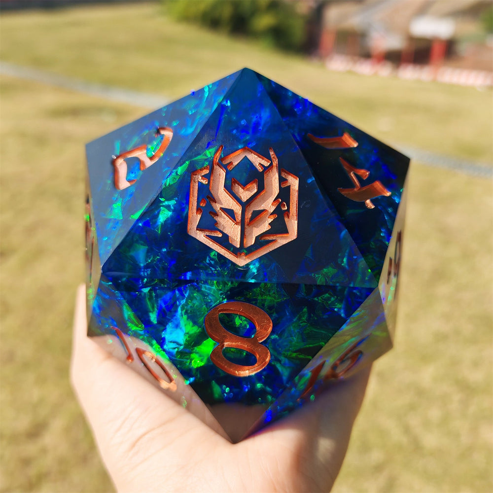 Captured Magic: 100mm Chonk D20 Hand Sanded Sharp Edge Resin Die