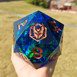Captured Magic: 100mm Chonk D20 Hand Sanded Sharp Edge Resin Die