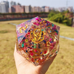 Captured Magic: 100mm Chonk D20 Hand Sanded Sharp Edge Resin Die