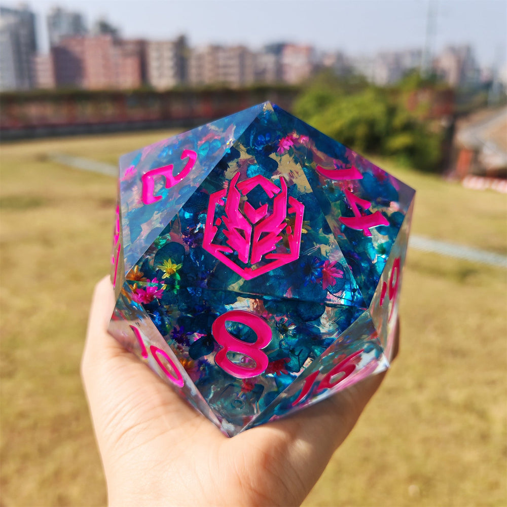 Captured Magic: 100mm Chonk D20 Hand Sanded Sharp Edge Resin Die
