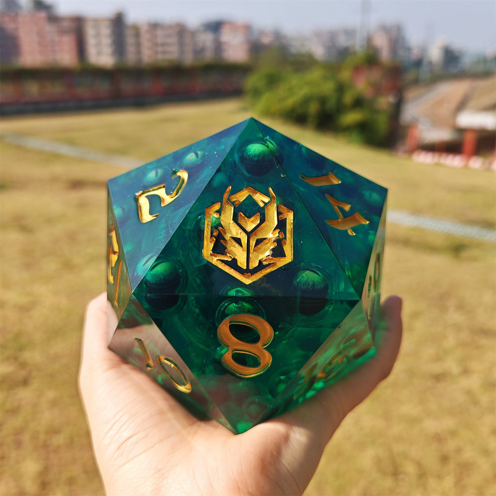 Captured Magic: 100mm Chonk D20 Hand Sanded Sharp Edge Resin Die