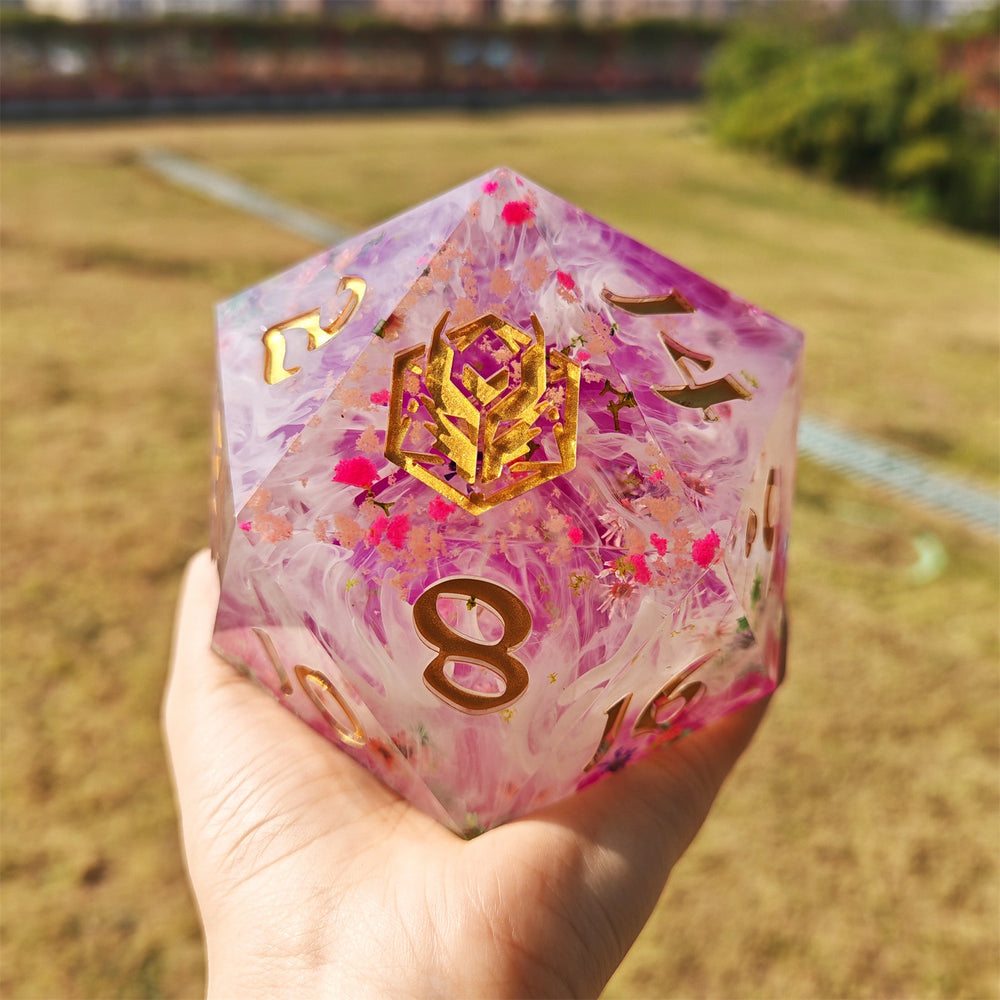 Captured Magic: 100mm Chonk D20 Hand Sanded Sharp Edge Resin Die