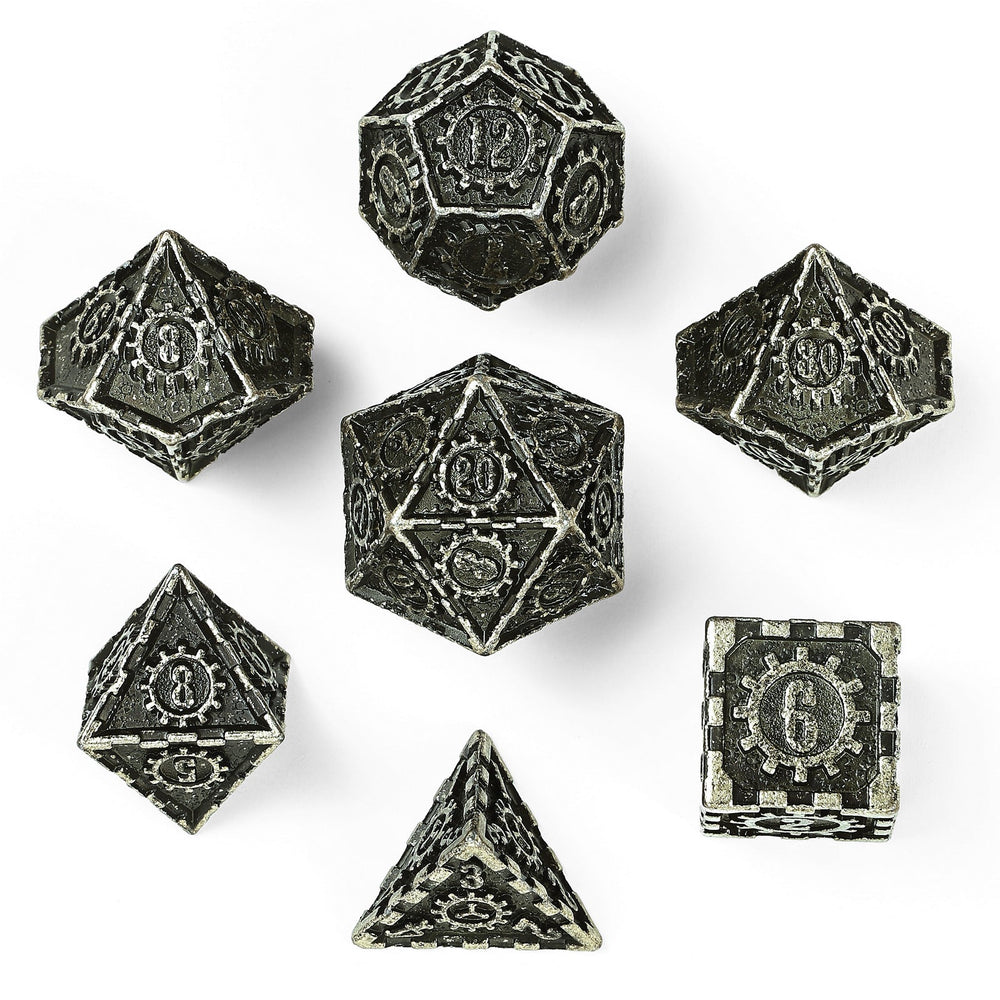 Solid Metal Gear Dice Polyhedral Dice Set