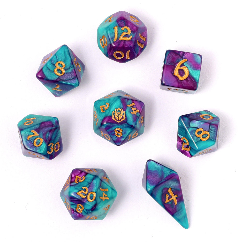 Wyrmforged Rollers Rounded Edge 8 Piece Polyhedral Dice set
