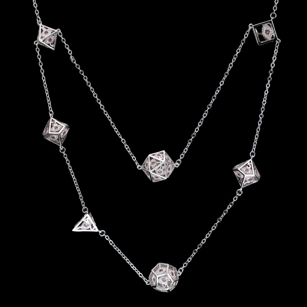 Dragon's Eye 7die Necklace: Silver with Pink Gems