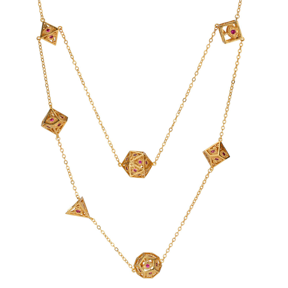 Dragon's Eye 7die Necklace: Gold with Ruby Red Gems