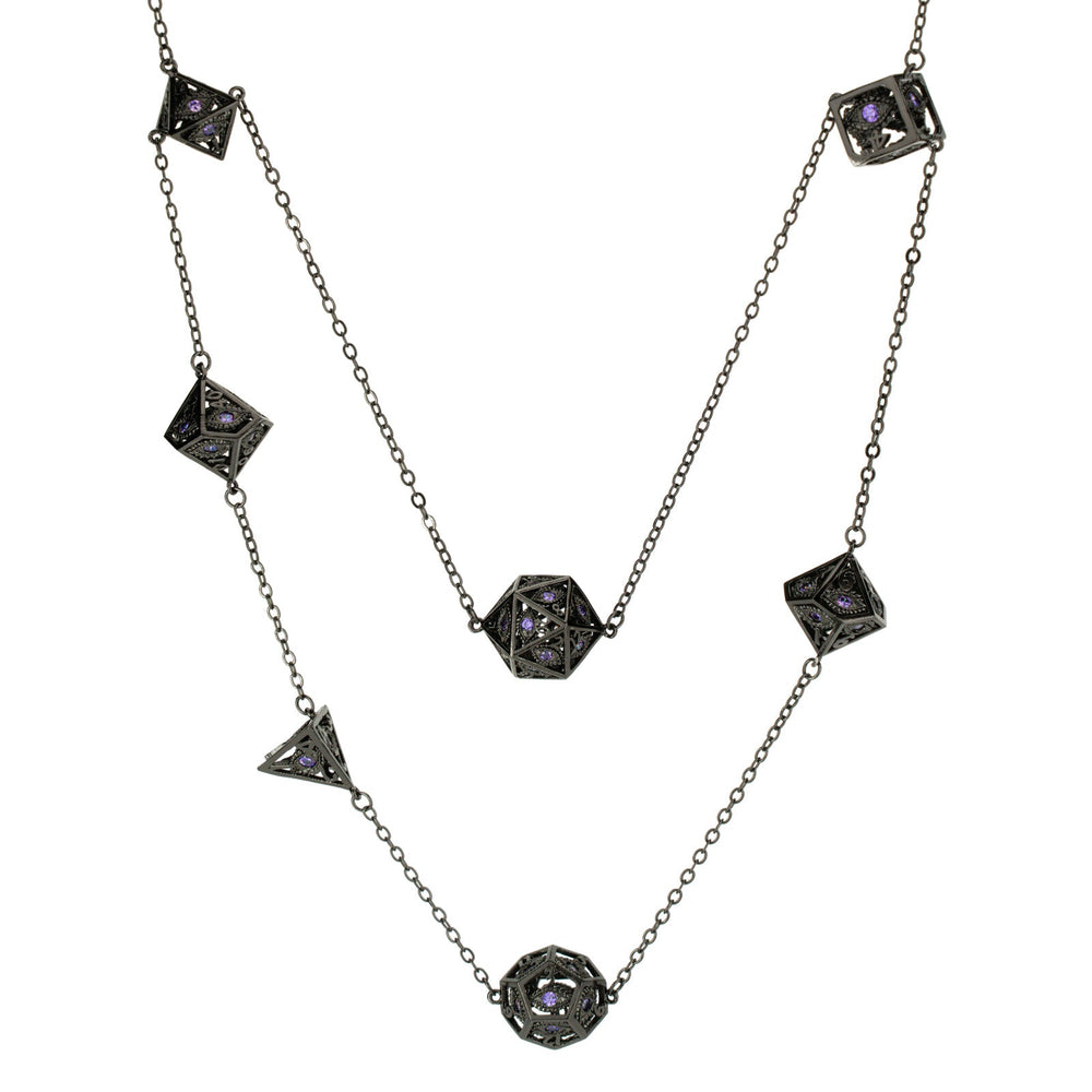 Dragon's Eye 7die Necklace: Gunmetal with Purple Gems