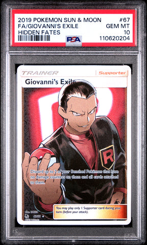 2019 Pokemon Sun & Moon Hidden Fates Giovanni's Exile 67 - PSA GEM MT 10 - 110620204