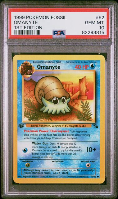1999 Pokémon Fossil Omanyte 52 - PSA GEM MT 10 - 82293815