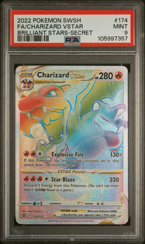2022 Pokemon Sword & Shield Brilliant Stars Fa/charizard Vstar 174 - PSA MINT 9 - 105997357