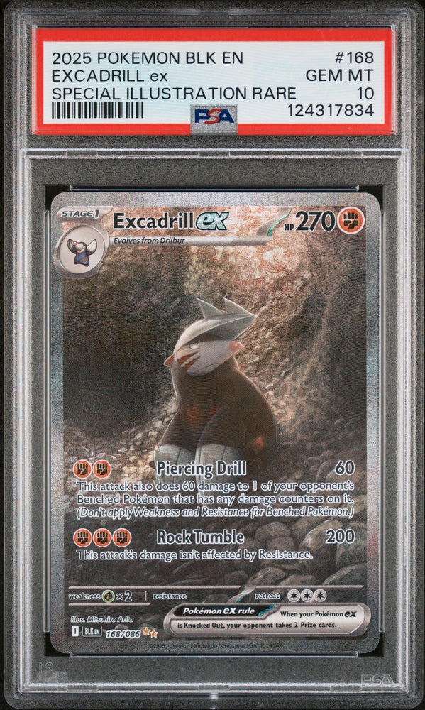 2025 Pokemon Black Bolt Excadrill ex 168 - PSA GEM MT 10 - 124317834