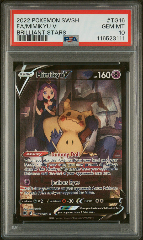 2022 Pokemon Sword & Shield Brilliant Stars Mimikyu V TG16 - PSA GEM MT 10 - 116523111