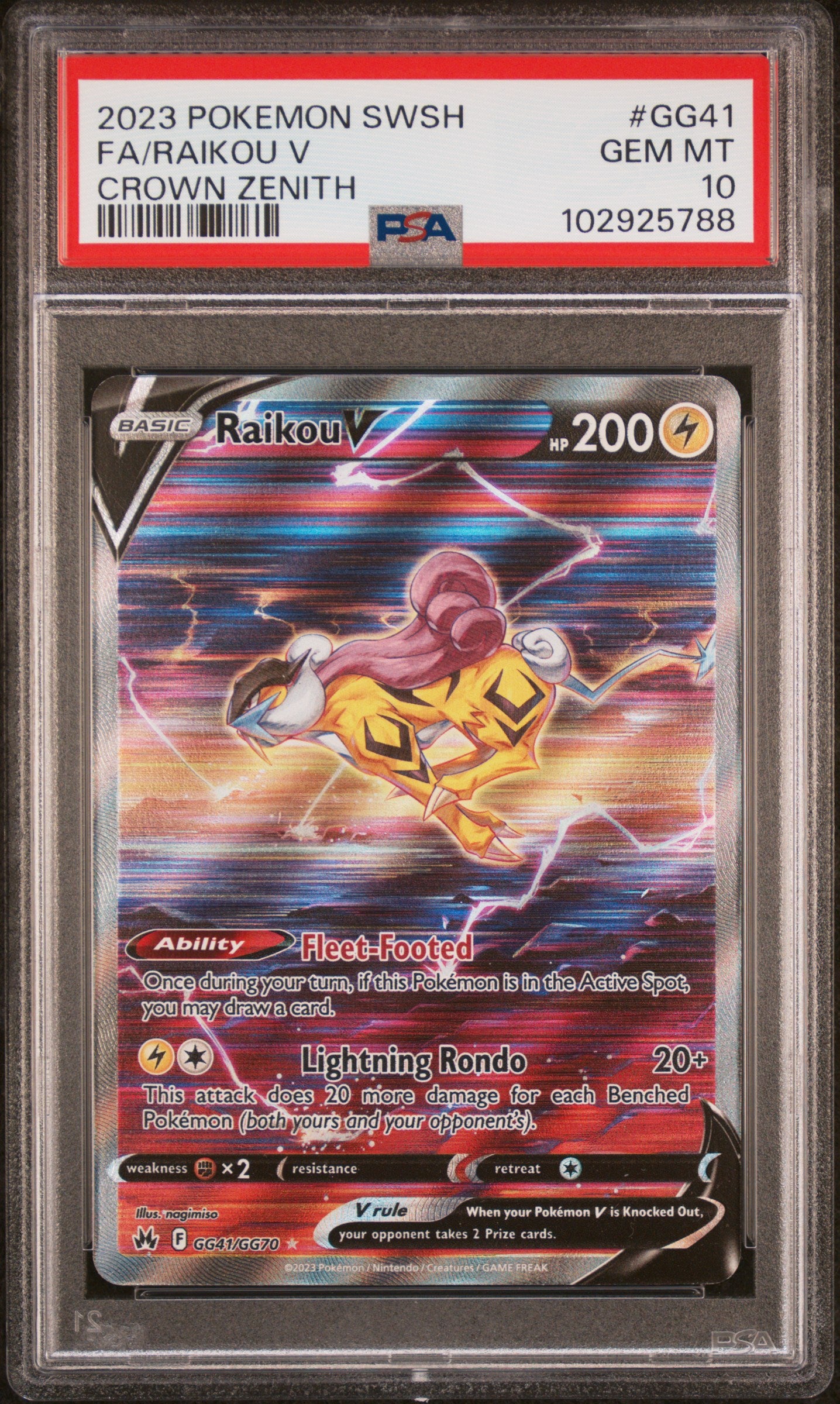 2023 Pokemon Sword And Shield Crown Zenith Fa/raikou V GG41 - PSA GEM MT 10 - 102925788