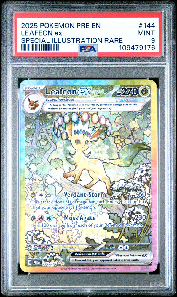 2025 Pokemon Pre Prismatic Evolutions Leafeon Ex 144 - PSA MINT 9 - 109479176