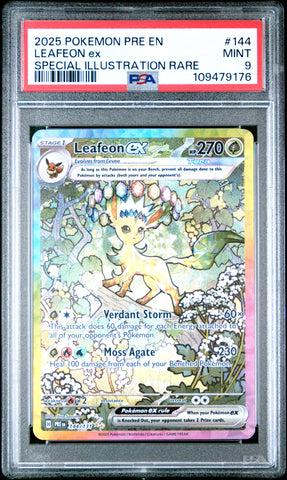 2025 Pokemon Pre Prismatic Evolutions Leafeon Ex 144 - PSA MINT 9 - 109479176