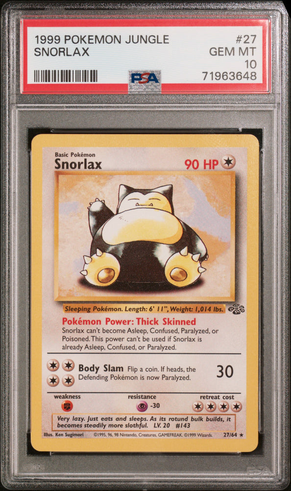 1999 Pokemon Jungle Snorlax 27 - PSA GEM MT 10 - 71963648