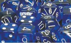Chessex Translucent Blue with White 16mm d6 Dice Block (12 Dice)