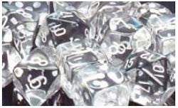 Chessex Translucent Clear with White 12mm d6 Dice Block (36 Dice)