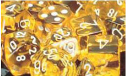 Chessex Translucent Yellow with White 12mm d6 Dice Block (36 Dice)