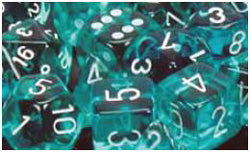 Chessex Translucent Teal with White 12mm d6 Dice Block (36 Dice)