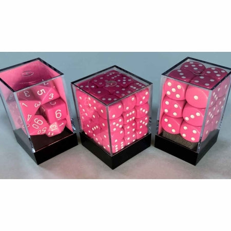 Chessex Opaque Dark Pink with White 16mm d6 Dice Block (12 Dice)