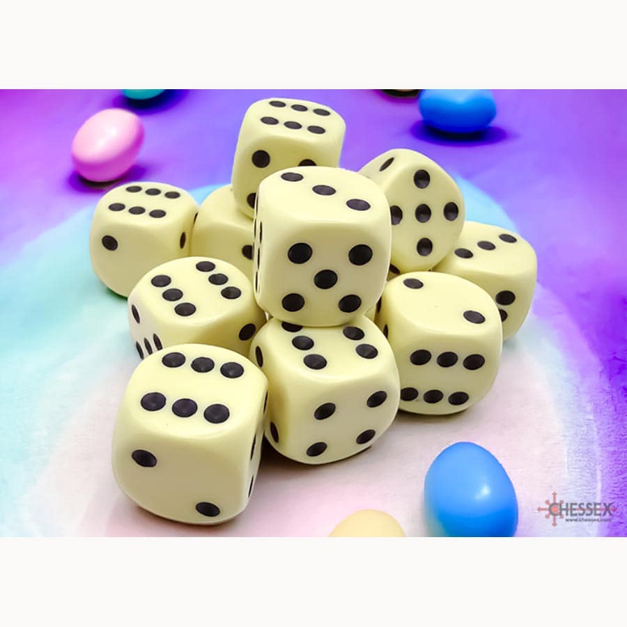 Chessex Opaque Pastel Yellow with Black 16mm d6 Dice Block (12 Dice)