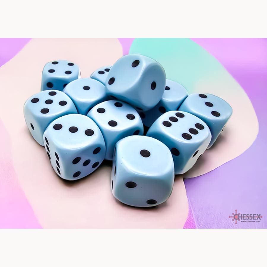 Chessex Opaque Pastel Blue with Black 16mm d6 Dice Block (12 Dice)