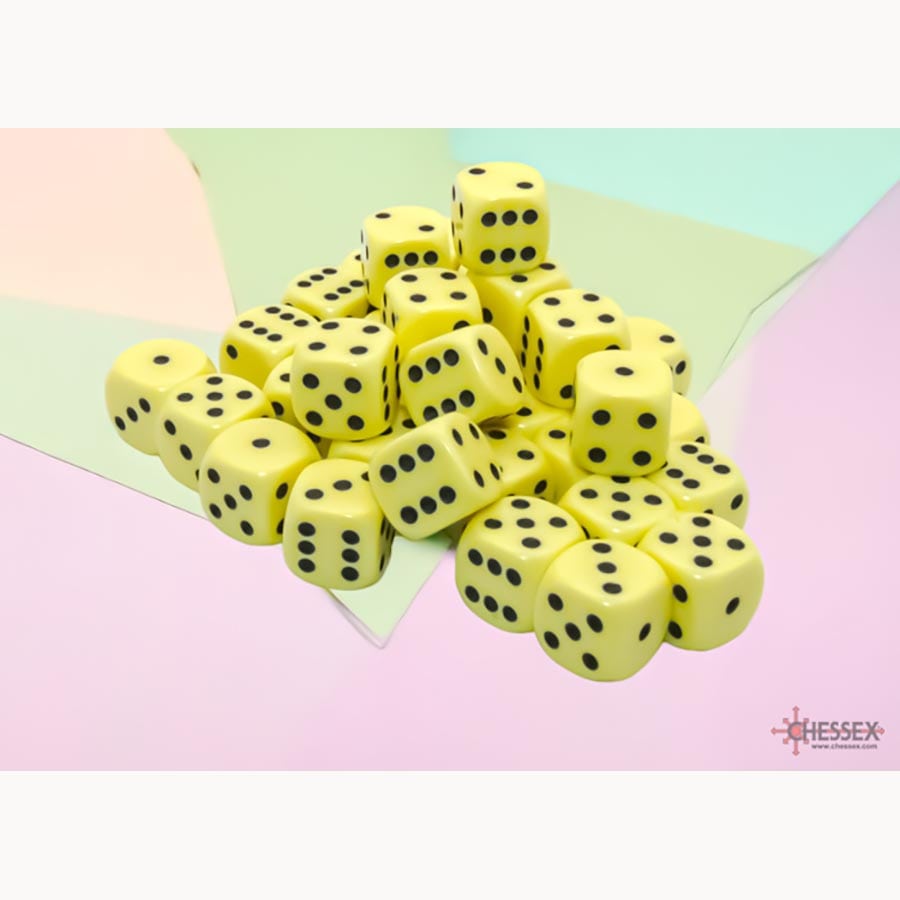 Chessex Opaque Pastel Yellow with Black 12mm d6 Dice Block (36 Dice)