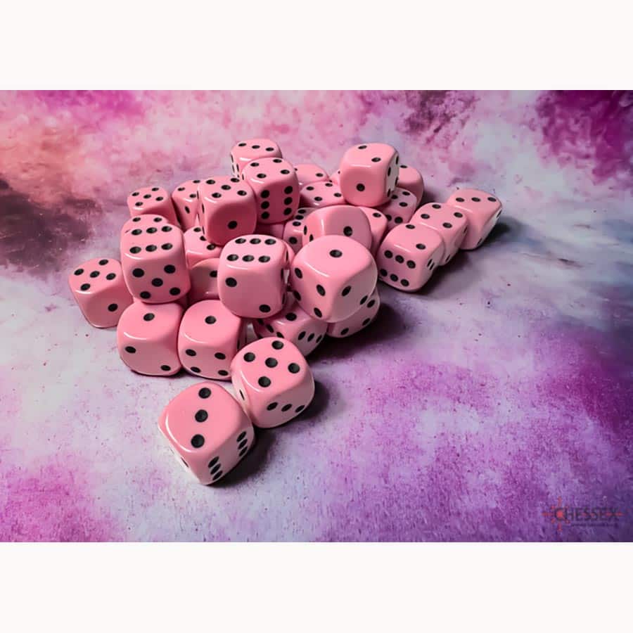 Chessex Opaque Pastel Pink with Black 12mm d6 Dice Block (36 Dice)