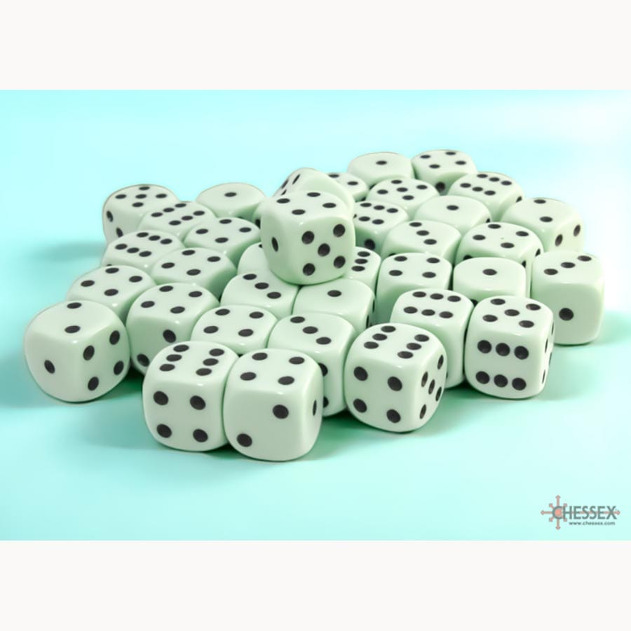 Chessex Opaque Pastel Green with Black 12mm d6 Dice Block (36 Dice)