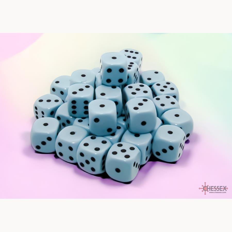 Chessex Opaque Pastel Blue with Black 12mm d6 Dice Block (36 Dice)