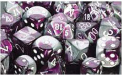 Chessex Gemini Purple-Steel with White 16mm d6 Dice Block (12 Dice)
