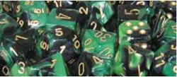 Chessex Gemini Black-Green with Gold 16mm d6 Dice Block (12 Dice)