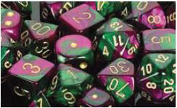 Chessex Gemini Green-Purple with Gold 12mm d6 Dice Block (36 Dice)