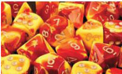 Chessex Gemini Red-Yellow with Silver 12mm d6 Dice Block (36 Dice)