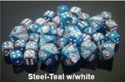 Chessex Gemini Steel-Teal with White 12mm d6 Dice Block (36 Dice)