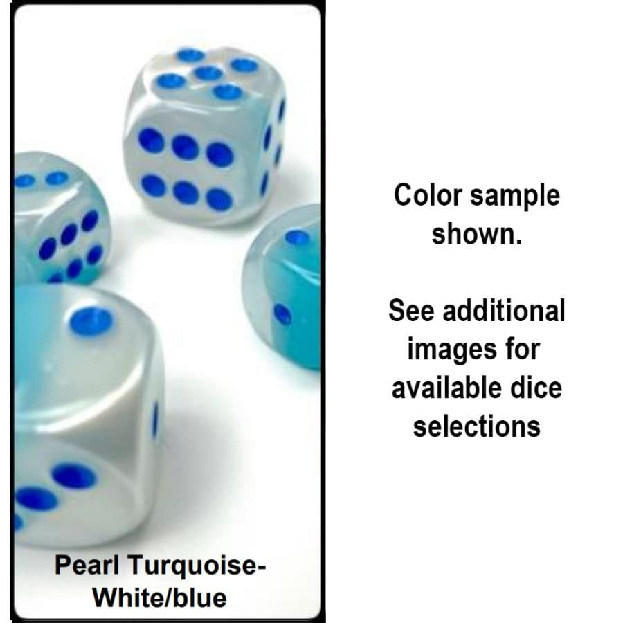 Chessex Gemini Luminary Pearl Turquoise-White with Blue 16mm d6 Dice Block (12 Dice)