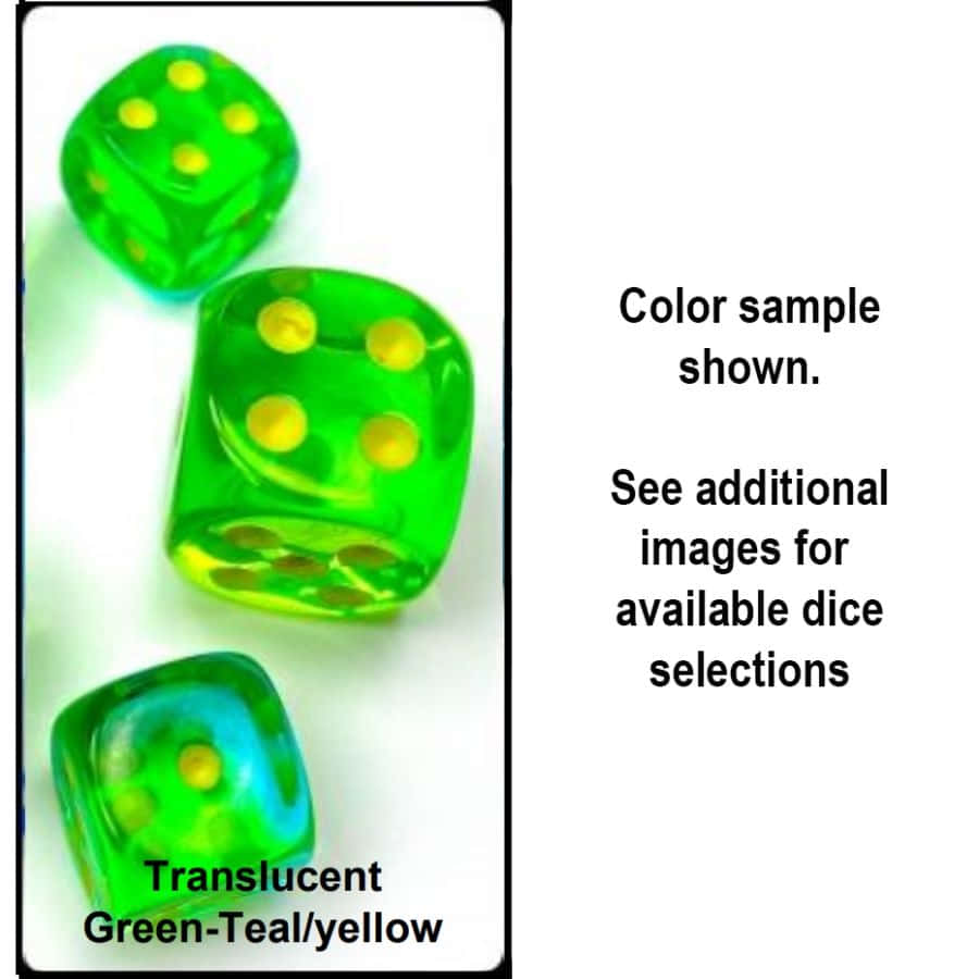 Chessex Gemini Translucent Green-Teal with Yellow 16mm d6 Dice Block (12 Dice)