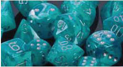 Chessex Cirrus Aqua with Silver 12mm d6 Dice Block (36 Dice)