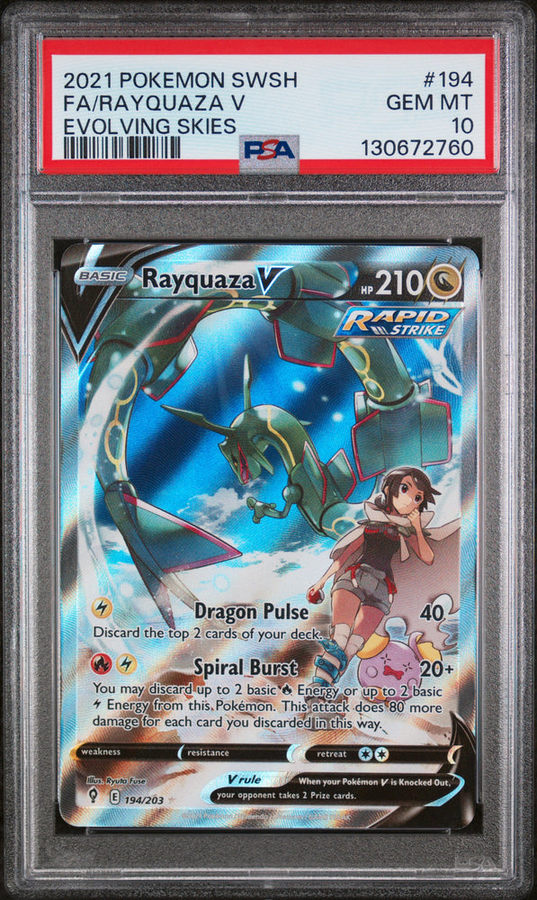 2021 Pokemon Sword & Shield Evolving Skies Rayquaza V 194 - PSA GEM MT 10 - 130672760