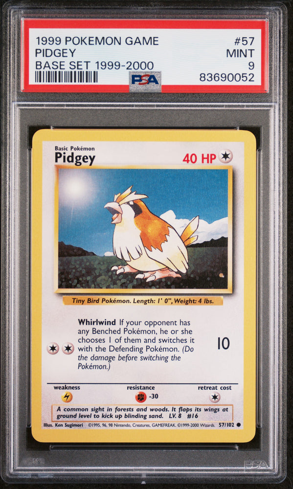 1999 Pokemon Base Set Pidgey 57 - PSA MINT 9 - 83690052