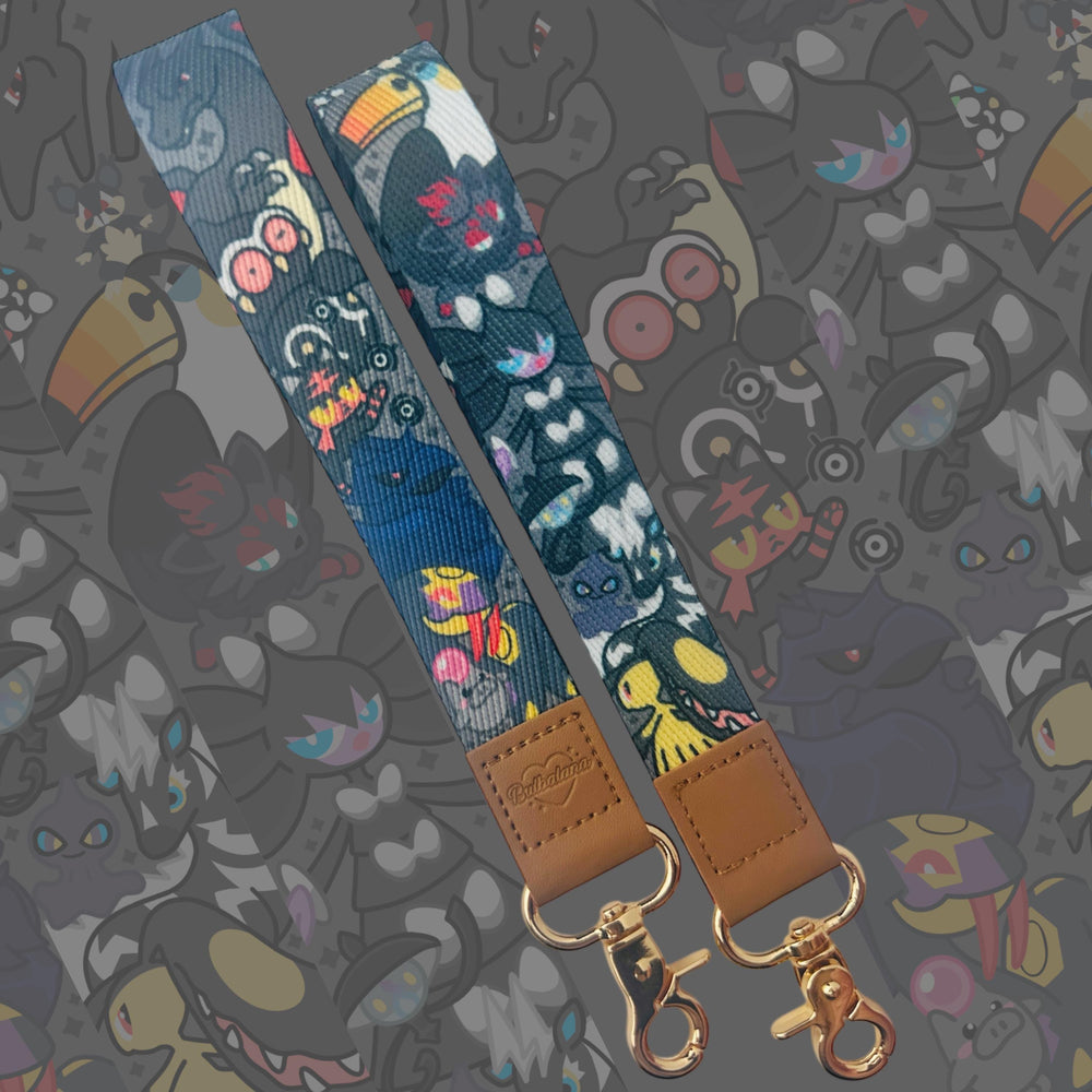 Black Cute Monsters Double Sided Wristlet 6”