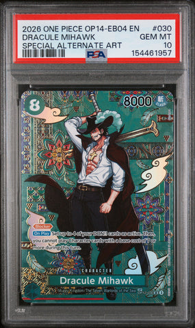 2026 One Piece OP14-EB04 The Azure Sea's Seven Dracule Mihawk 030 - PSA GEM MT 10 - 154461957