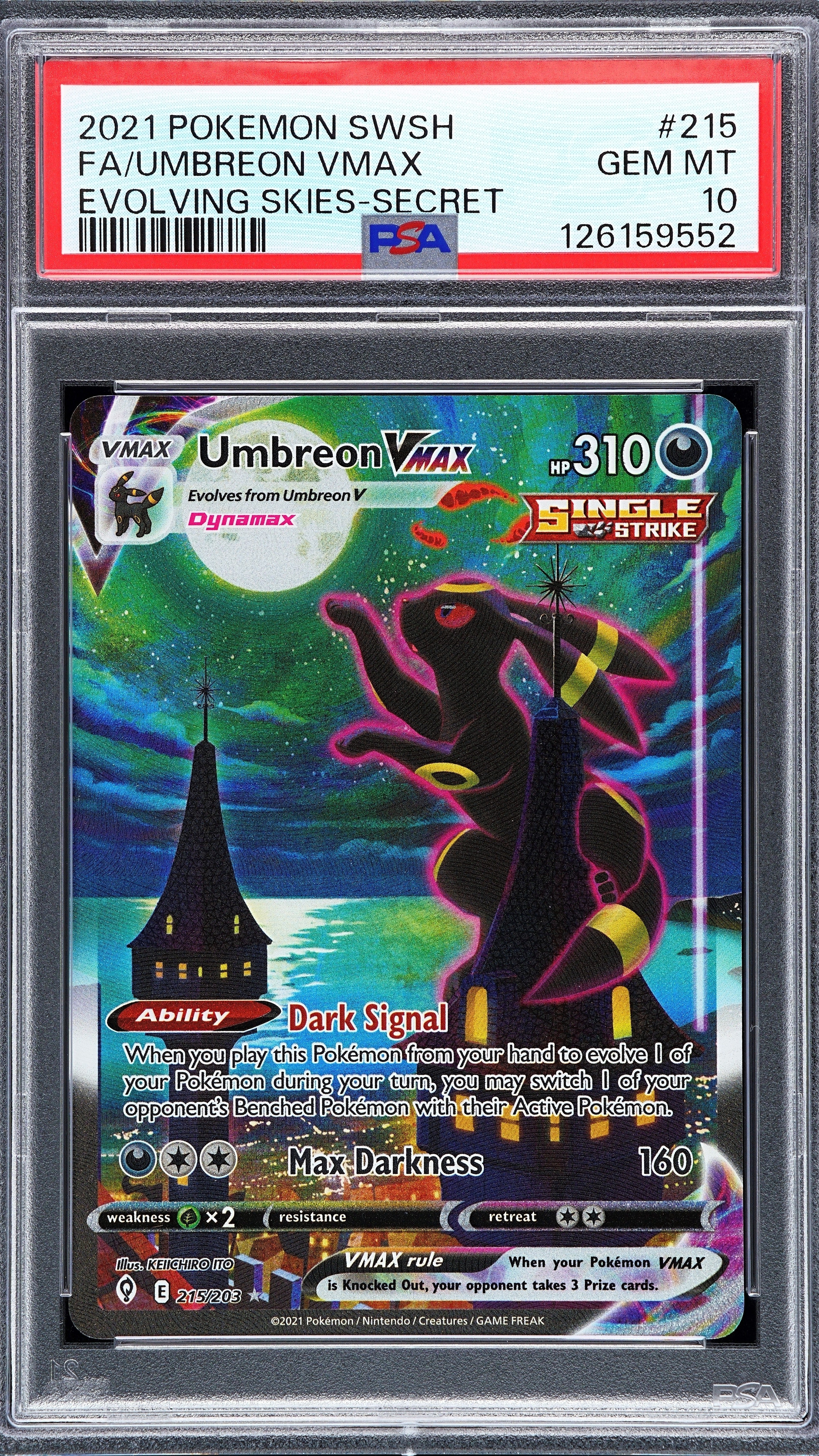 2021 Pokemon Sword & Shield Evolving Skies Umbreon Vmax 215 - PSA GEM MT 10 - 126159552