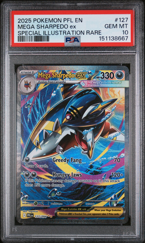 2025 Pokemon Phantasmal Flames Mega Sharpedo ex 127 - PSA GEM MT 10 - 151138667