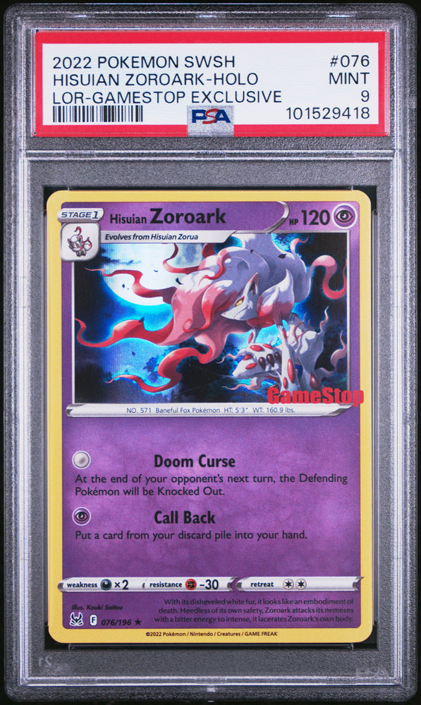 2022 Pokemon Sword & Shield Lost Origin Hisuian Zoroark Holo 076 - PSA MINT 9 - 101529418