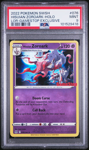 2022 Pokemon Sword & Shield Lost Origin Hisuian Zoroark Holo 076 - PSA MINT 9 - 101529418